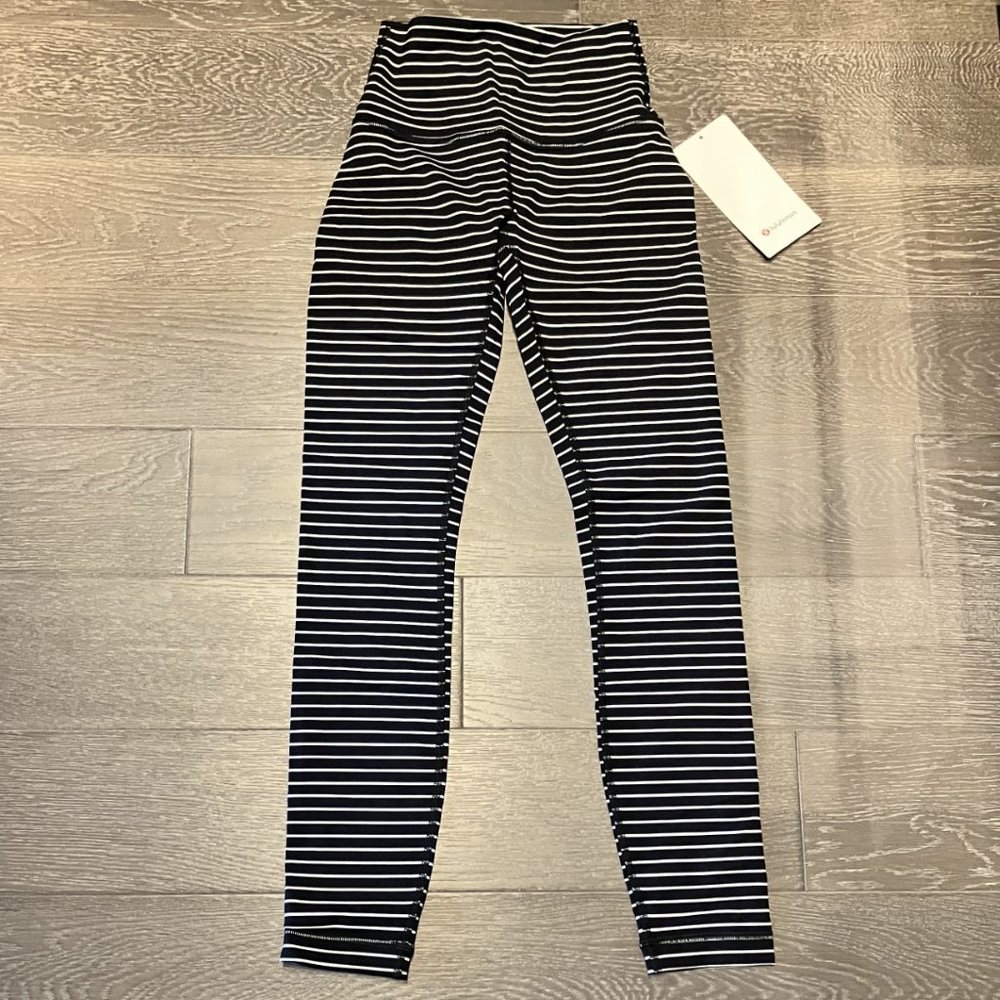 Lululemon Black & White Stripe Wunder Under HR Tight 25" Luxtreme Fabric - NWT